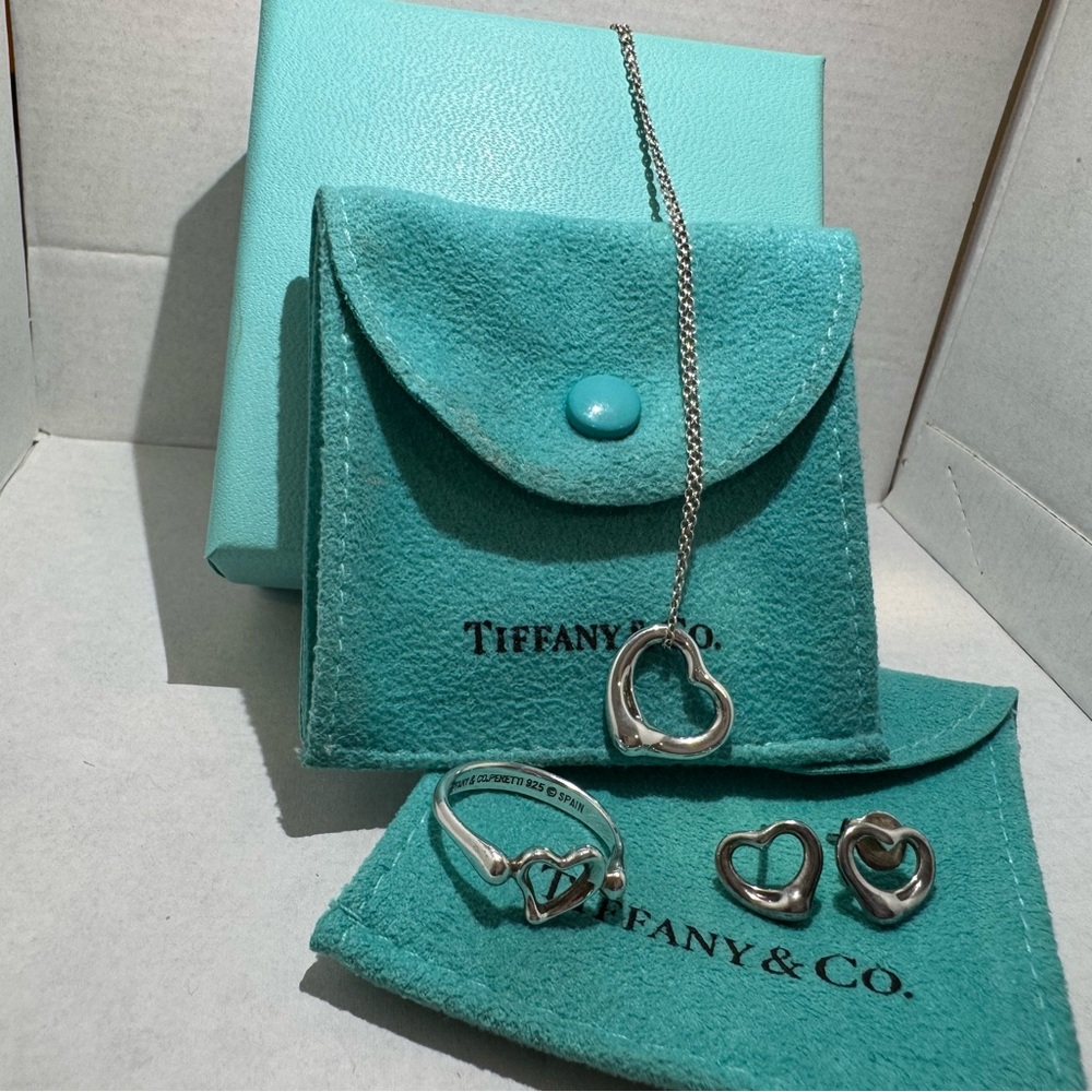 Tiffany & Co. Elsa Peretti Open Heart Bundle – Necklace, Earrings, and Ring